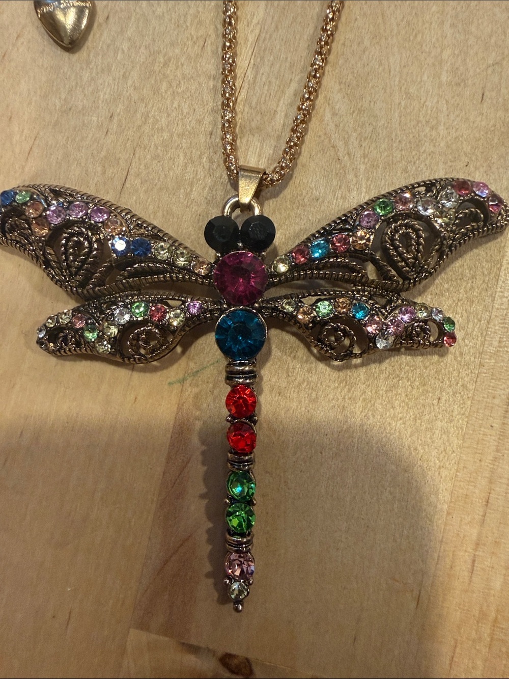 Betsey Johnson Gold-Tone Dragonfly Necklace with Multicolor Stones - Picture 4 of 5